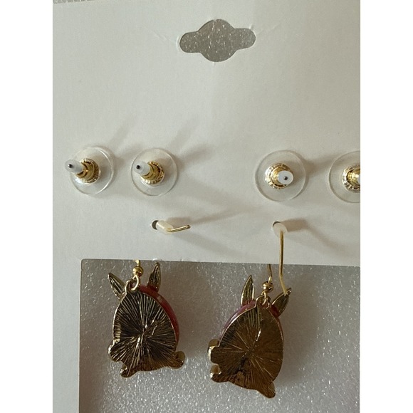 Easter Bunny Earrings SPRING Pearls Rhinestones Gold Hoops Earrings Lot - Picture 5 of 5